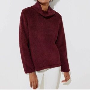 LOFT Sherpa Burgundy Cowl Neck Sweater - NWOT